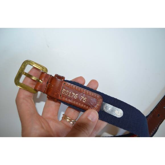 Vintage Stripe Woven Belt Brass Leather Buckle - Picture 2 of 3